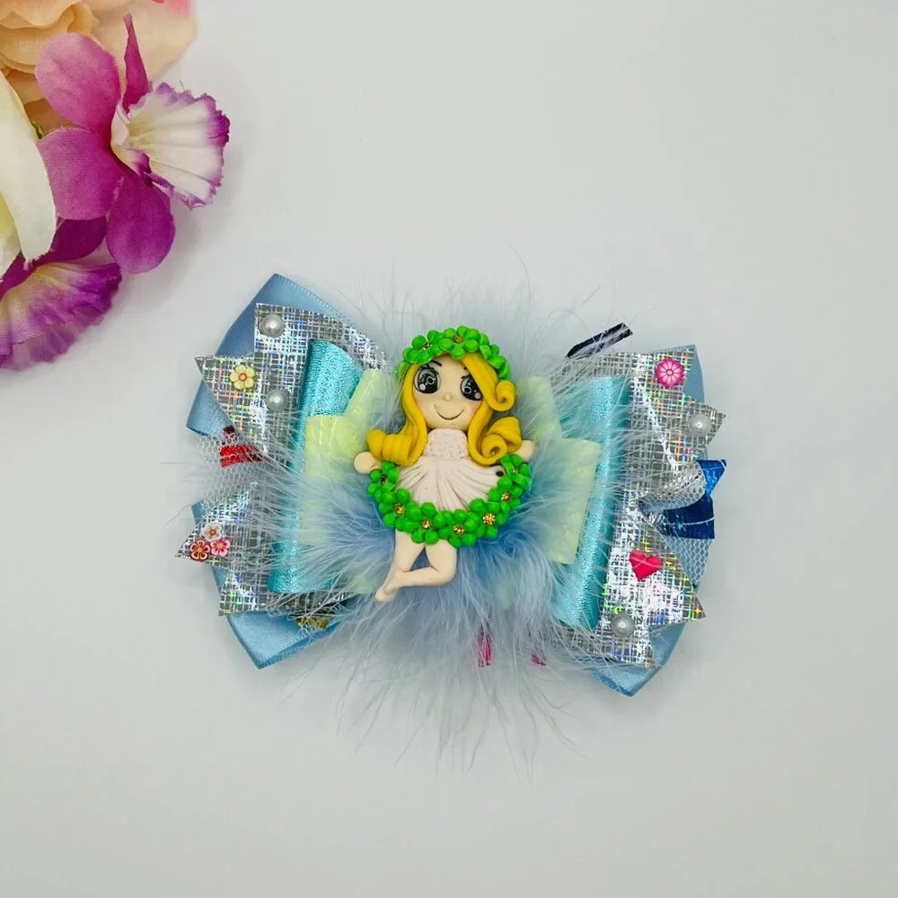 Flower Spring Hair Bow Clip With Clay Doll for Girls & Baby